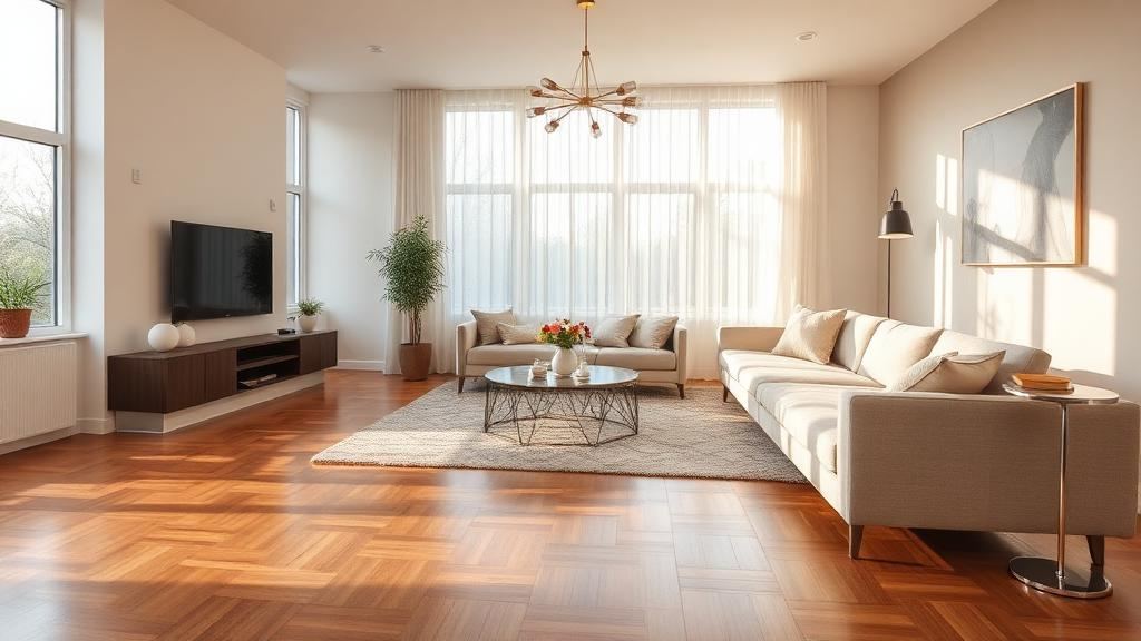 Herringbone hardwood flooring in a bright London living room